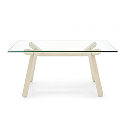 Inside 75 Table repas 6 couverts PEENO 130 cm pieds bois plateau verre trempé