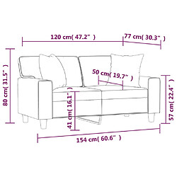 vidaXL Canapé 2 places avec oreillers gris 120 cm similicuir pas cher