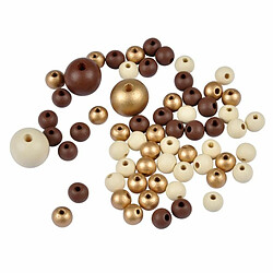 Paris Prix Lot de 63 Perles Rondes Bois 1-2cm Beige & Or