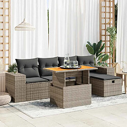 vidaXL Salon de jardin avec coussins 6 pcs gris résine tressée acacia