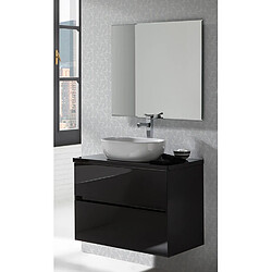 Pegane Meuble de salle de bain coloris noir avec vasque à poser en céramique + miroir - Longueur 100 x Profondeur 46 x Hauteur 56 cm