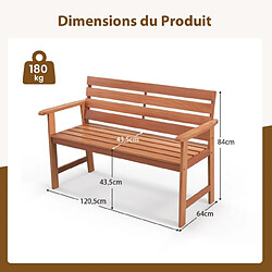 Helloshop26 Banc de jardin en bois 2 places dossier siège à lattes accoudoirs peinture diy charge 150 kg intérieur extérieur 20_0009769 pas cher