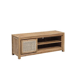 BOIS & CHIFFONS Petit meuble Tv bois nature porte cannage | Acacia Tatoo II