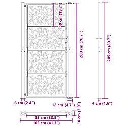 vidaXL Portail de jardin noir 105x205 cm acier conception de feuilles pas cher