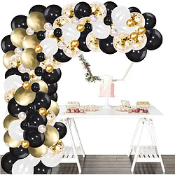 Euro Mega Kit Arche Guirlande Ballons Noir Or avec Ballons Latex Confettis d'Or Noir Blanc Fête Anniversaire Mariage