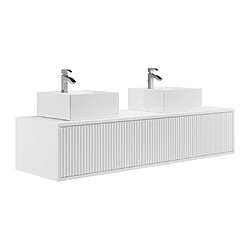 Vente-Unique Meuble de salle de bain suspendu strié avec double vasque - Blanc - 150 cm - ARNEGA