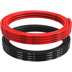 Fil de Silicone 14 AWG Fil Electrique Flexible 5 Mètres [2,5 m Noir & 2,5 m Rouge] Câble Fil de Cuivre Étamé Résistance