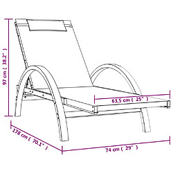 vidaXL Chaise longue avec coussin gris textilène/bois massif peuplier pas cher