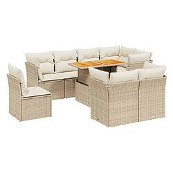 vidaXL Salon de jardin avec coussins 9 pcs beige résine tressée