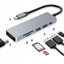 GUPBOO Adaptateur 6 en 1 Hub USB-C HDMI 4K SD Macbook Pro/Air,JL1397