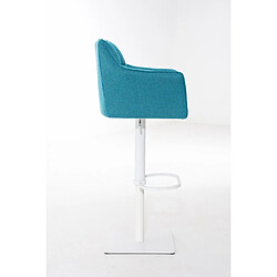 Avis Decoshop26 Tabouret de bar chaise haute de comptoir couture carrées assise en tissu turquoise cadre en métal blanc 10_0004758