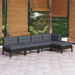 vidaXL Salon de jardin 5 pcs avec coussins Noir Bois de pin