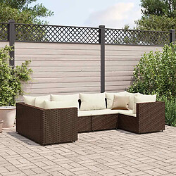 vidaXL Salon de jardin 6 pcs avec coussins Marron Résine tressée