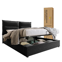 Acheter KOMHTOM Lit Hydraulique Double - 140 X 200 cm - Structure Métallique - Velours - Espace De Rangement - Noir - Matelas Inclus