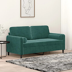 Maison Chic Canapé 2 places avec oreillers,Sofa de Salon,Canapé droit vert foncé 140 cm velours -GKD377391