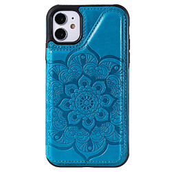 Coque en TPU + PU Empreinte Fleur Antichoc avec béquille bleu pour votre Apple iPhone 11 6.1 pouces