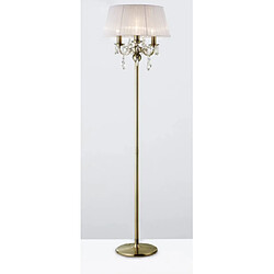 Luminaire Center Lampadaire Olivia avec Abat jour blanc 3 Ampoules laiton antique/cristal