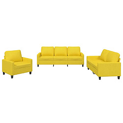 vidaXL Ensemble de canapés 3 pcs avec coussins Jaune clair Tissu