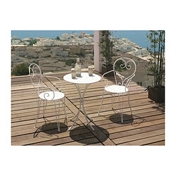 Set Table de jardin romantique en fer forge 60 cm + 2 fauteuils - Blanc