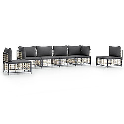 Maison Chic Salon de jardin 6 pcs + coussins - Mobilier/Meubles de jardin - Table et chaises d'extérieur anthracite résine tressée -MN49344