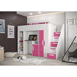 Abiks Meble PARTY 14 Lit superposé 247/165/120 (blanc/rose)