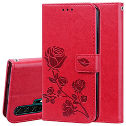 Wewoo Housse Coque Étui en cuir PU à rabat horizontal relief rose avec support et fentes pour cartes et portefeuille Huawei Honor 20 Pro rouge