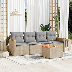 Maison Chic Ensemble à manger d'extérieur 5 pcs avec coussins,Salon de jardin,Mobilier de jardin mélange beige résine tressée -GKD308810