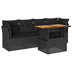 vidaXL Salon de jardin 5 pcs avec coussins noir résine tressée