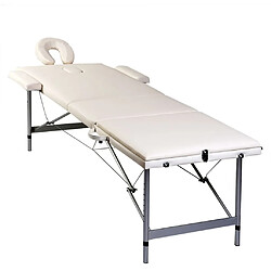 Avis vidaXL Table pliable de massage Blanc crème 3 zones cadre en aluminium