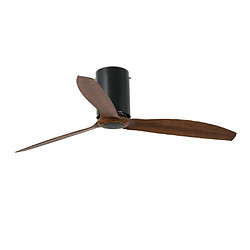 Faro Barcelona Noir mat, ventilateur de plafond en bois avec moteur à courant continu intelligent - Télécommande incluse