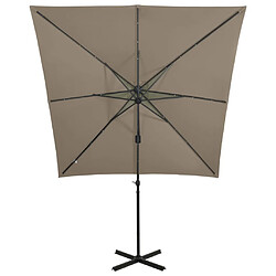 Acheter vidaXL Parasol de jardin en porte-à-faux et mât et lumières LED taupe