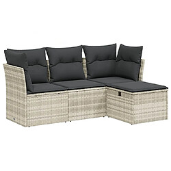 vidaXL Salon de jardin 4 pcs avec coussins gris clair résine tressée