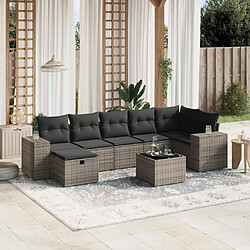 vidaXL Salon de jardin 8 pcs avec coussins gris résine tressée