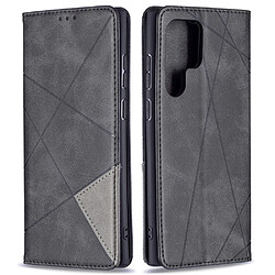 Coque en TPU + PU motif losanges, fermeture magnétique avec support et porte-cartes noir pour votre Samsung Galaxy S22 Ultra