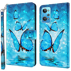 Etui en PU motif 3D créatif avec support pour votre Realme GT Neo 3T 5G/GT Neo2 5G - papillons bleus