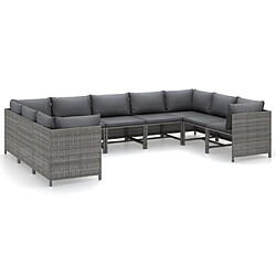 vidaXL Salon de jardin 9 pcs avec coussins Résine tressée Gris