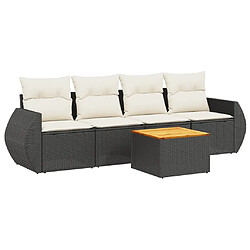 vidaXL Salon de jardin 5 pcs avec coussins noir résine tressée