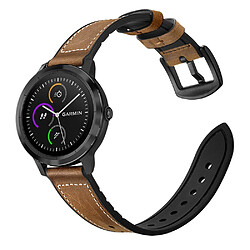 Bracelet en cuir véritable marron foncé pour Garmin Vivoactive 3/Vivomove HR