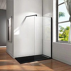 Aica Sanitaire Porte de Douche 130x200cm Paroi de douche à l'italienne - Verre securit anticalcaire 8 mm - Profil noir mat