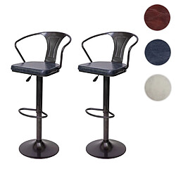 Mendler 2x Tabouret de bar HWC-H10b,réglable en hauteur,avec accoudoirs,pivotant,design industriel ~ vintage noir-gris