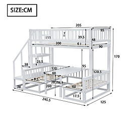 Avis KOMHTOM Lit superposé peu encombrant avec escalier, table réglable, canapé en bois, blanc (90*200 cm et 120*200 cm)