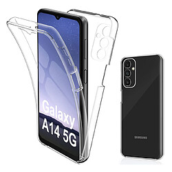 Htdmobiles Coque pour Samsung Galaxy A14 5G - housse etui silicone gel fine 360 integrale (avant et arriere) + film ecran - TRANSPARENT