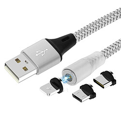 Avizar Câble USB vers Lightning, USB-C et Micro-USB Charge 2.4A 1m Argent