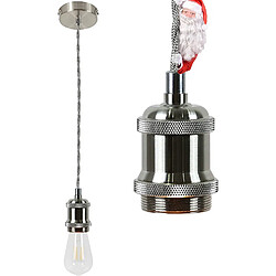 NETTLIFE Suspension Aluminium Argent Diam.10cm E27 Lampe Vintage avec Câble 1,3M Edison Industriel avec Auvent pour Salon Salle à Manger Bar Pub Cave