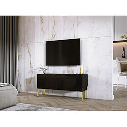 3XELIVING Meuble TV en couleur Anthracite avec pieds droits en or, D: l : 100 cm, H : 52 cm, P : 32 cm