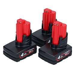 Milwaukee Set de 3 batteries à insertion M12 B4 4,0 Ah/4000 mAh 12V Li-Ion (3x 4932430065)