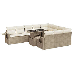 vidaXL Salon de jardin 11 pcs avec coussins beige résine tressée