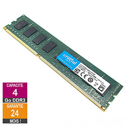 Barrette Mémoire 4Go RAM DDR3 Crucial CT51264BA160B.C16FKR DIMM PC3-12800U 2Rx8 - Reconditionné