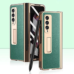 Coque en TPU + PU texture litchi avec béquille et porte-stylo vert pour votre Samsung Galaxy Z Fold3 5G