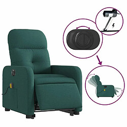 Maison Chic Fauteuil Relax pour salon, Fauteuil inclinable de massage électrique Vert foncé Tissu -GKD17474 pas cher